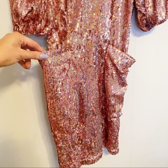 Rotate Birger Christensen Dress NWT Katie Mini Puff Sleeve Dress Holographic S - Picture 13 of 15